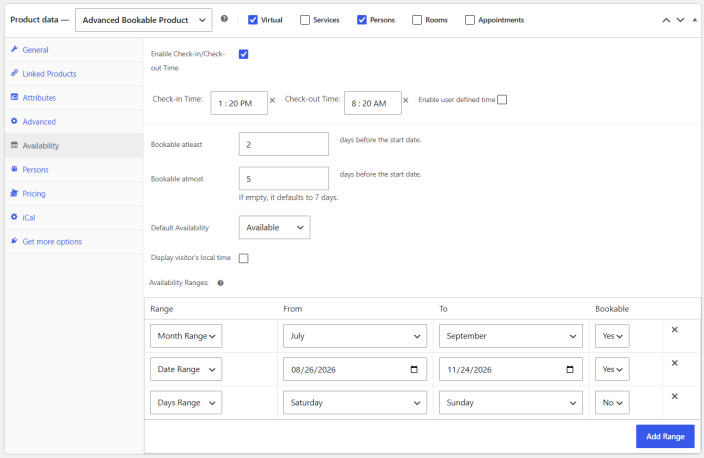 Product Level Settings (Availability)
