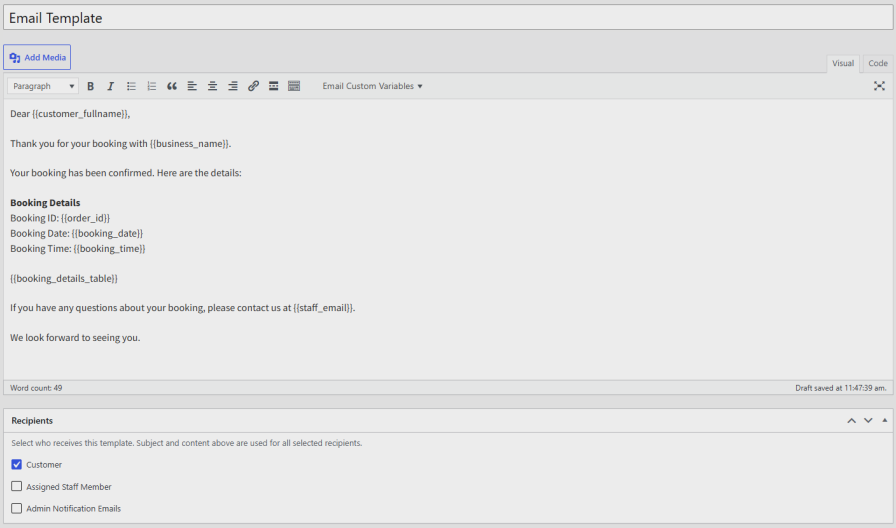 Custom Email Templates