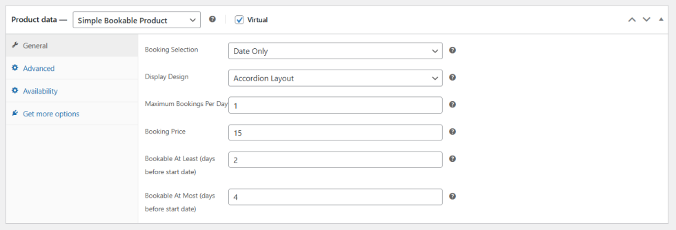 Product Level Setting (Simple Bookable Product)