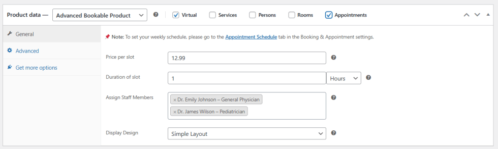 Product Level Settings (Appointment)