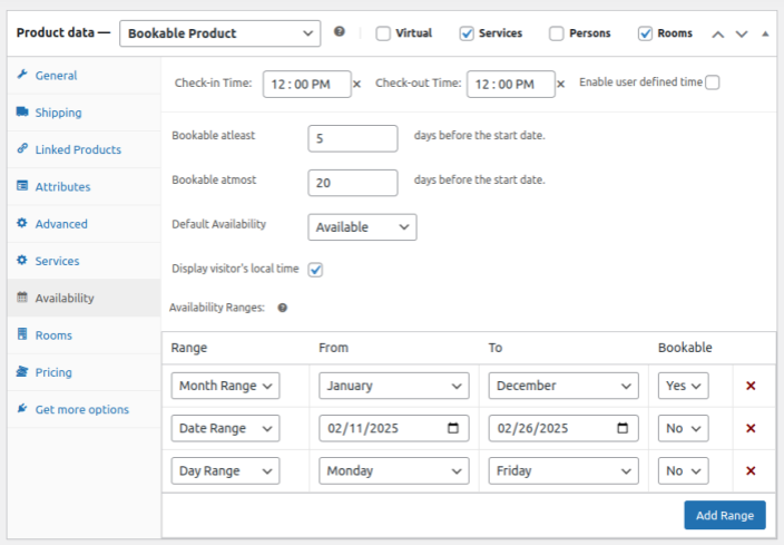 Product Level Settings (Availability)