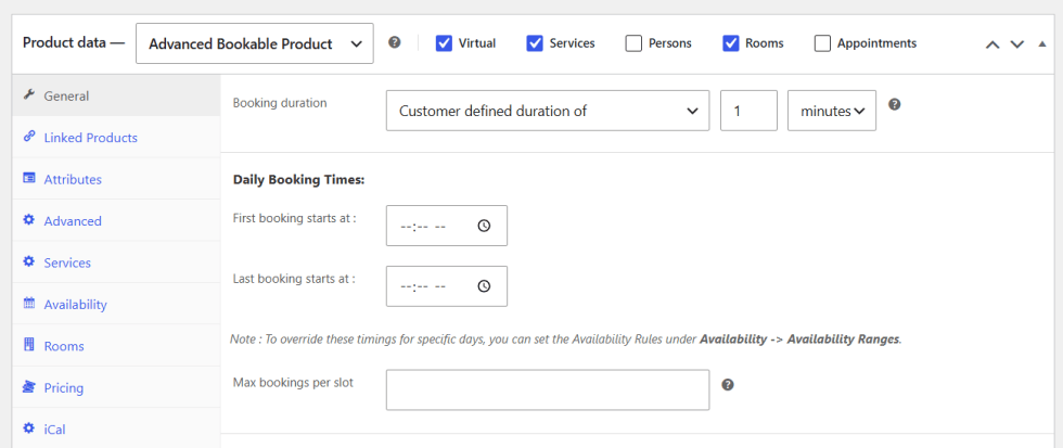 Product Level Settings (Daily Booking Times)