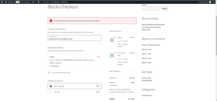 error-message-on-checkout