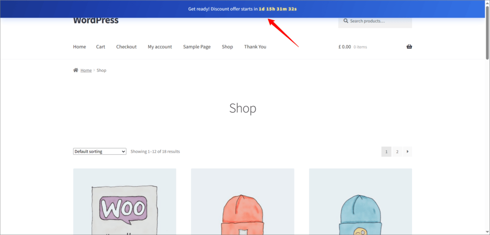 Countdown bar on a WooCommerce store showing when the discount offer ends
Caption: A live countdown pushes shoppers to buy before the offer ends.