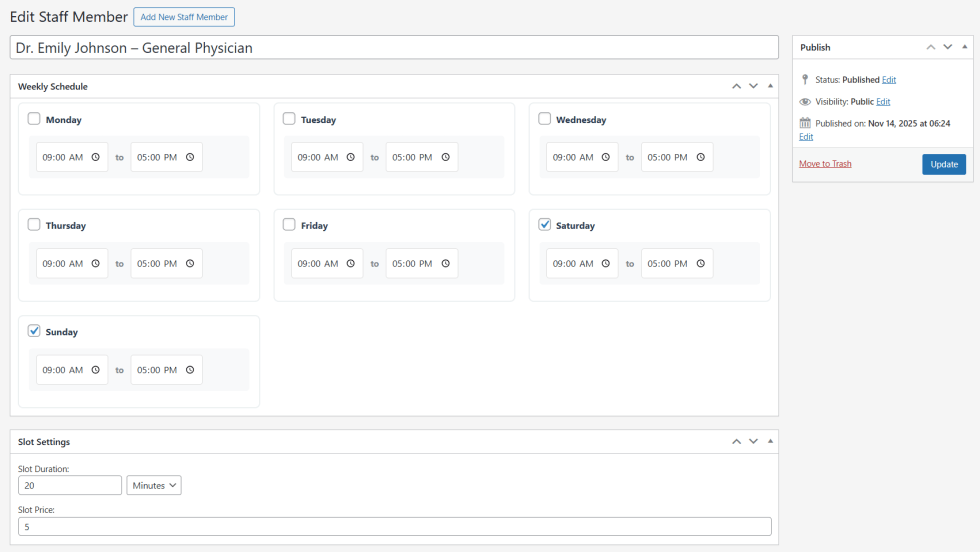 Staff Members Settings and Modification