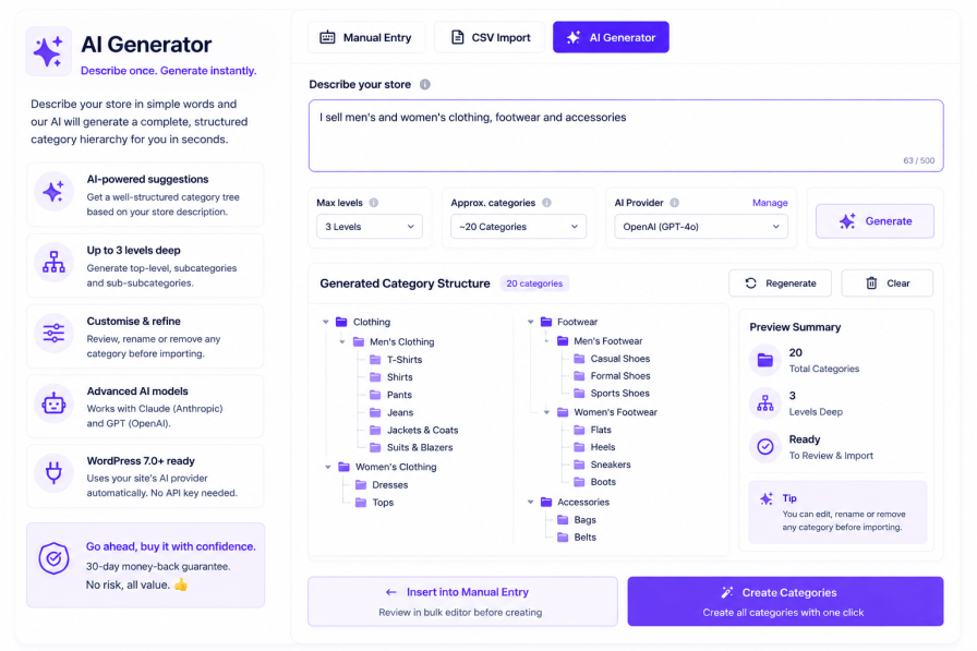 Bulk Category Creator - AI Category Generator Demo