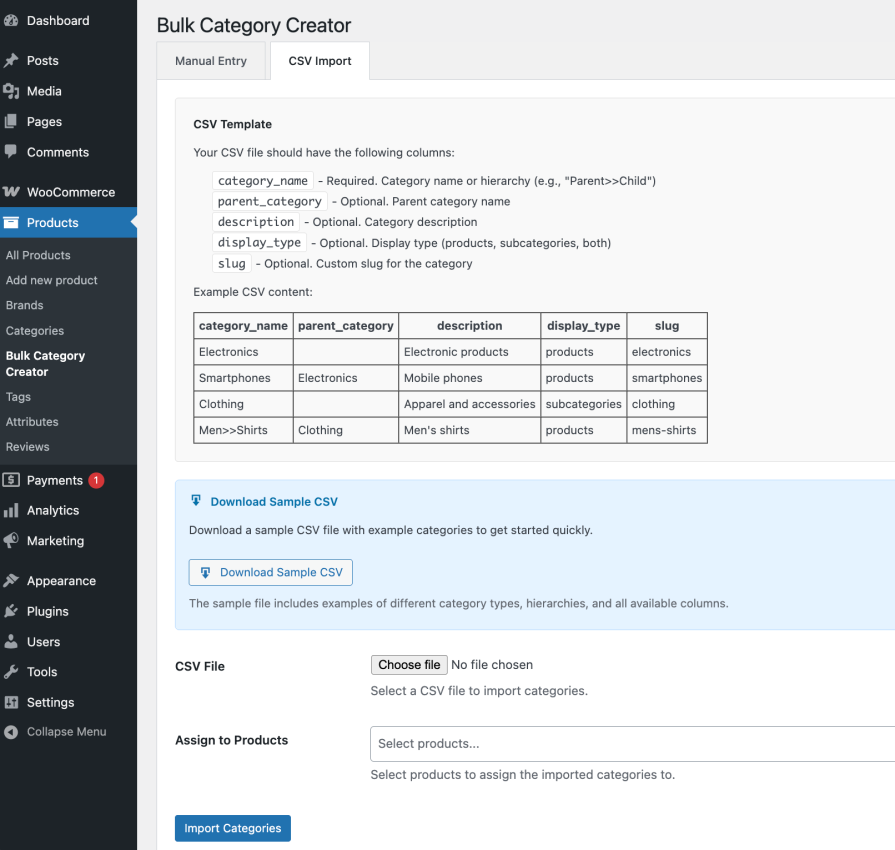 Bulk Category Creator - CSV Import