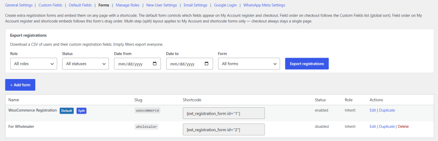 Create Multiple Registration Forms (New)