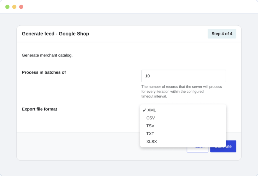 Flexible Feed Generation and Export Options
