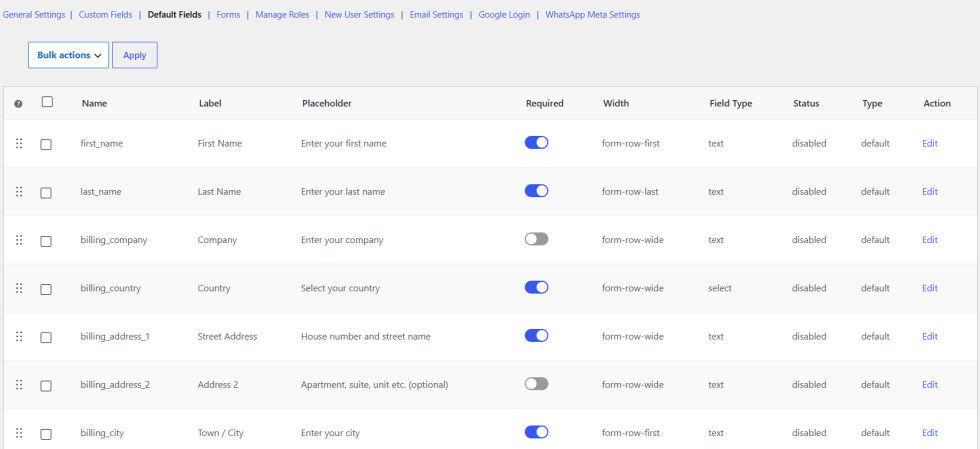 Default Fields