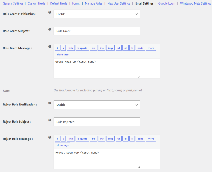 Email Settings