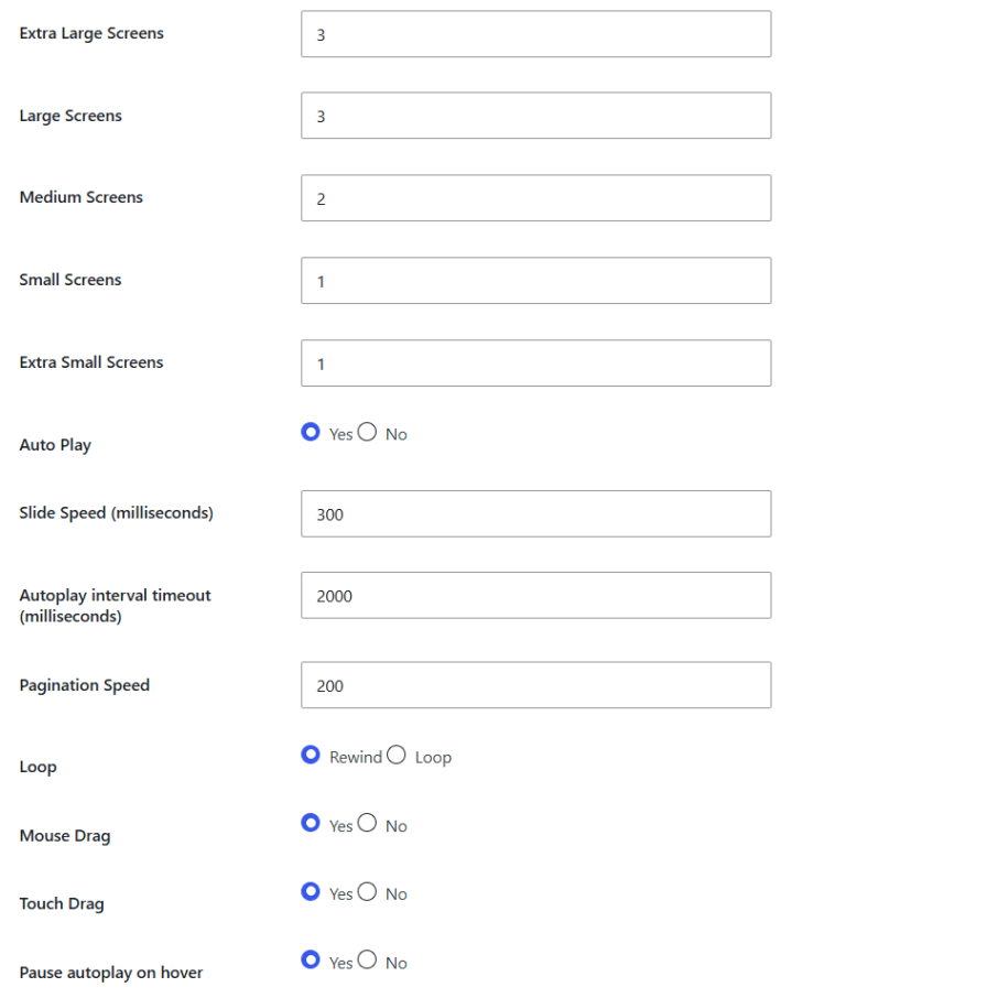 Extensive Customization Options - Slider Settings