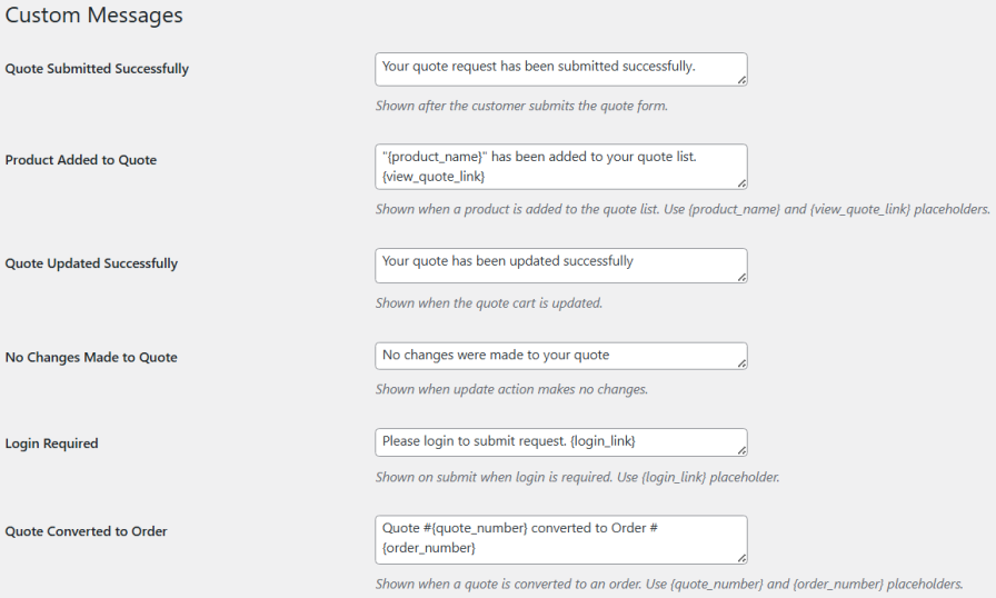 Set Custom Quote Messages