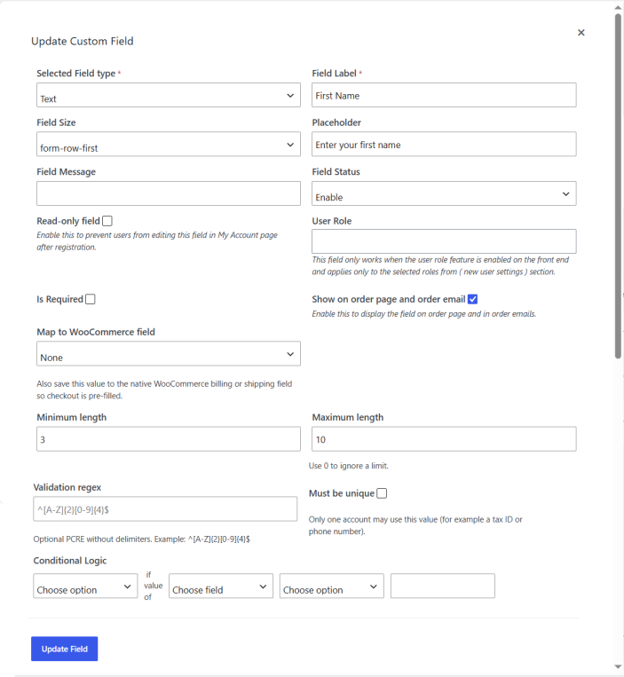 Update Custom Fields