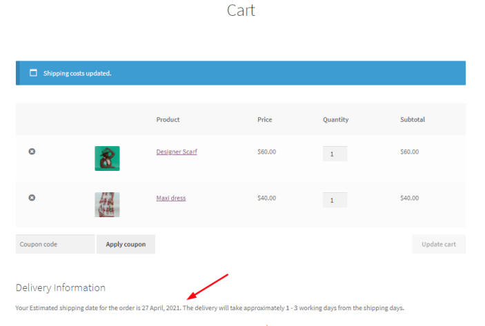 Show Estimated Delivery Date 6 Show Estimated Delivery Date - Tyche Softwares Documentation