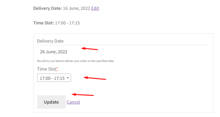 How can I edit the order delivery date & time and let my customers do the same? - Tyche Softwares Documentation