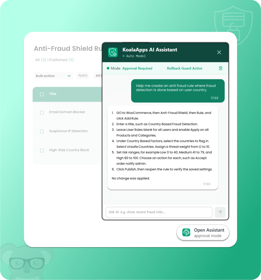 Anti fraud shield for woocommerce