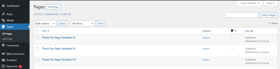 Built-in Thank You Page Templates