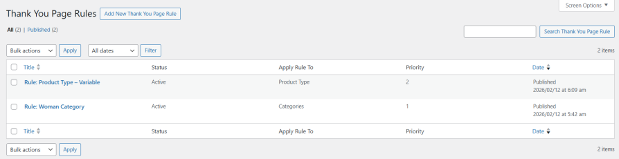 Create Multiple Rules for Thank You Pages
