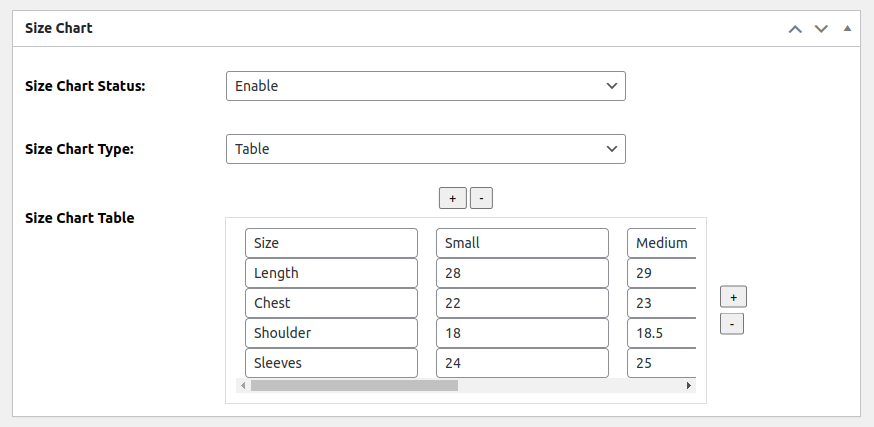 Product Size Chart Guide Documentation - WooCommerce