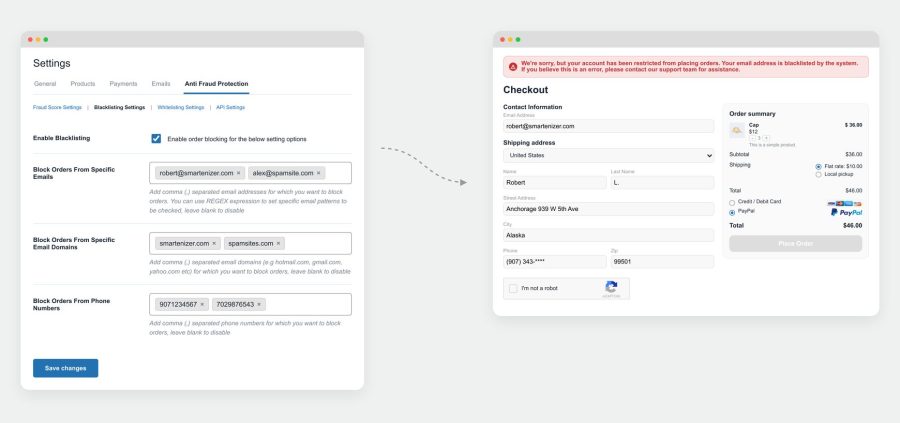 block fraud orders on woocommerce checkout page to stop velocity attacks and stop card testing attacks