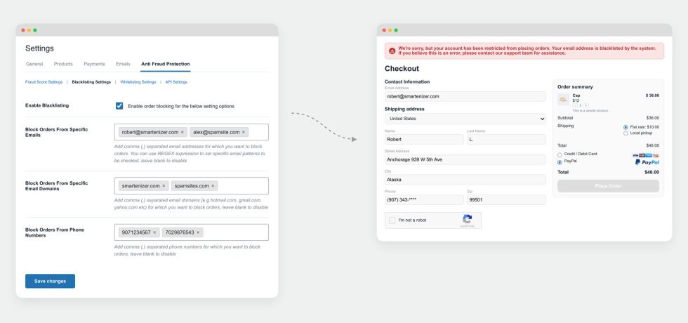 block fraud orders on woocommerce checkout page to stop velocity attacks and stop card testing attacks