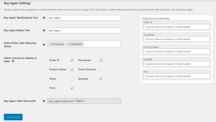 Buy Again Settings