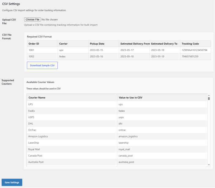 CSV Settings