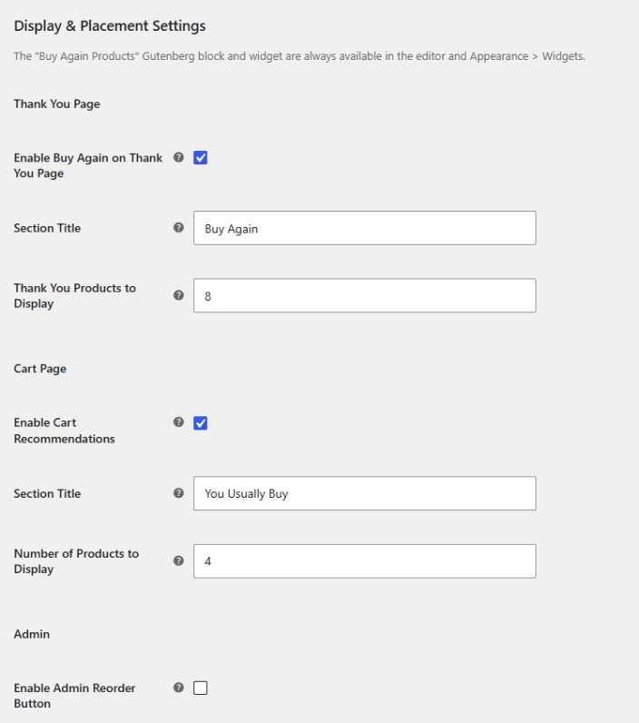 Display and Placement Settings