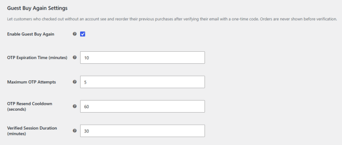 Guest Buy Again Settings