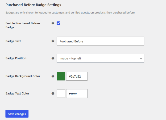 Purchased Before Badge Settings