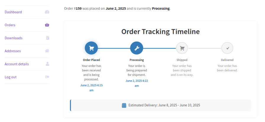 Show a Customizable Order Timeline