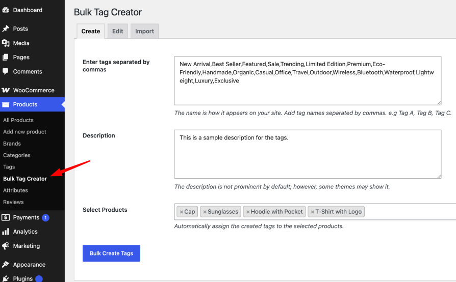 Bulk Tag Creator - Create Screen