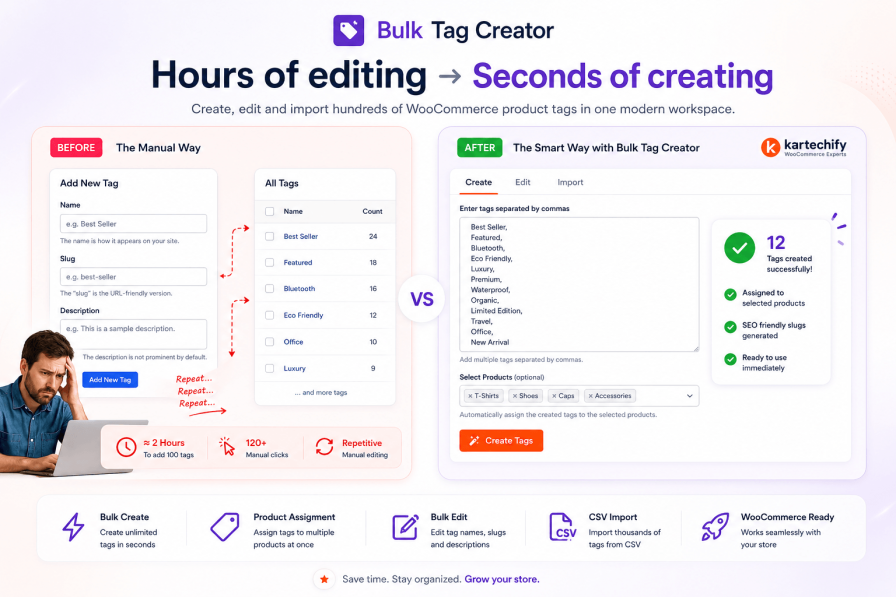 Bulk Tag Creator for WooCommerce - Before After
