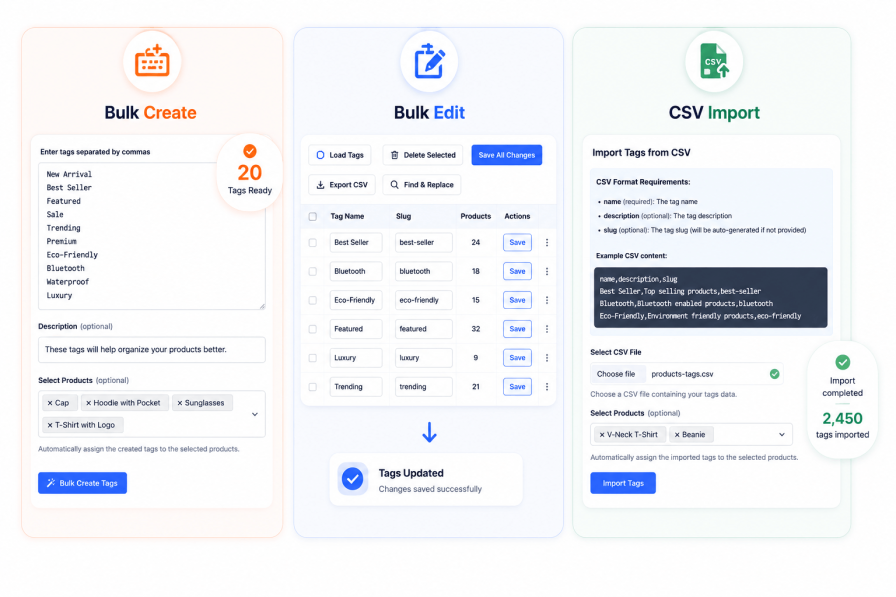 Bulk Tag Creator for WooCommerce - Different ways