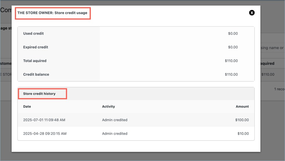 Detailed store credit view of a customer - Gift card