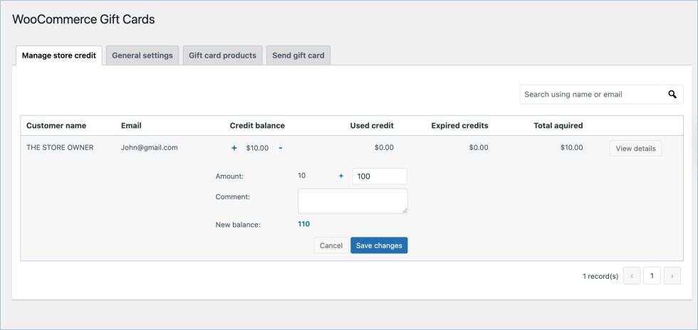 Manage store credits - Gift cards