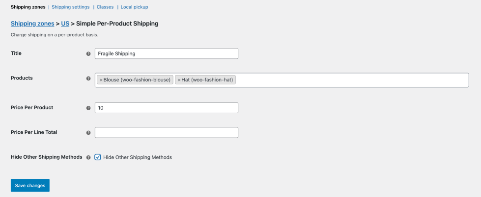Per Product Shipping Zone Settings