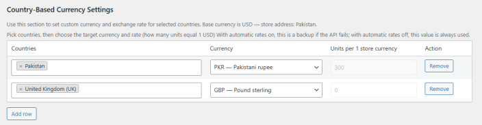 Country-Based Currency Settings