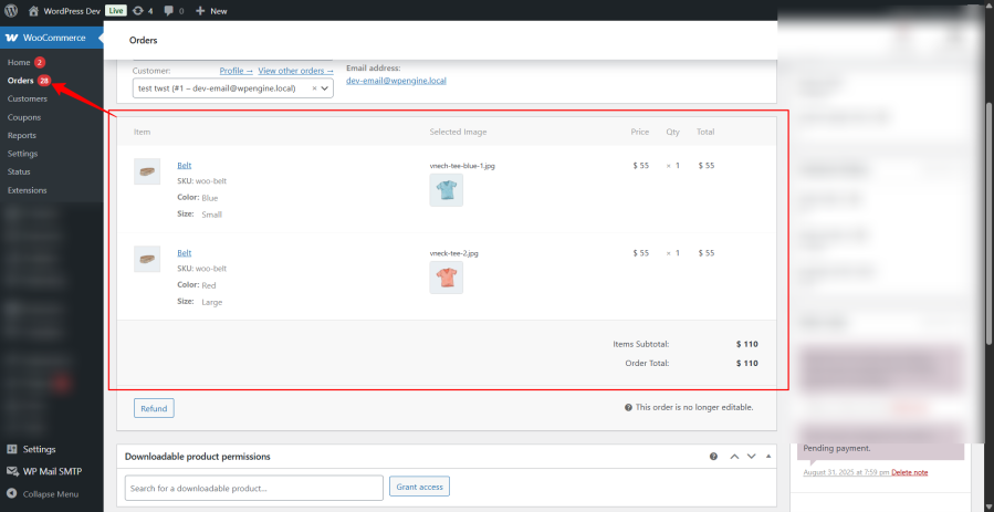 WooCommerce Add-On Image Mapper backend order review