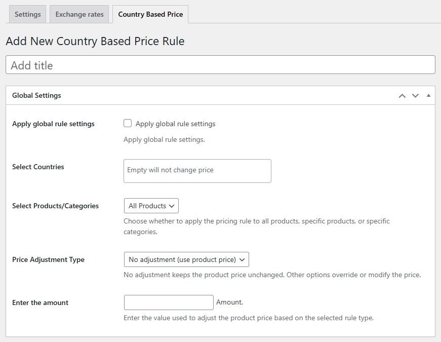 Global Pricing Rules Based On Country