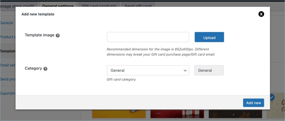 Add a new template dialogue box