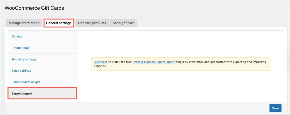 Import and export coupons