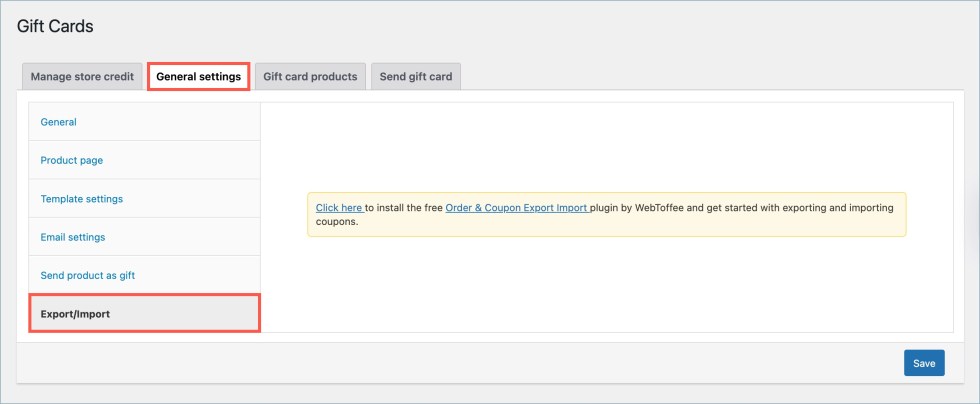 Import and export coupons