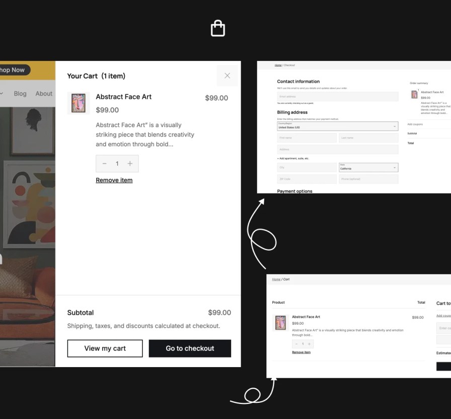 Kanvas Cart, drawer, checkout pages