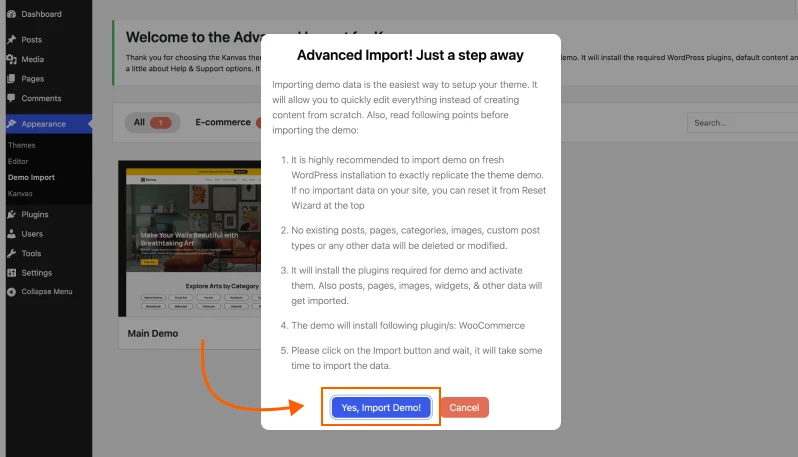 Go to Kanvas Demo Import Page