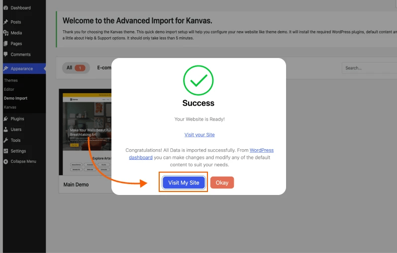 Demo Import Success