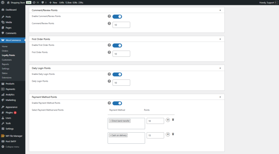 Points by Payment Method