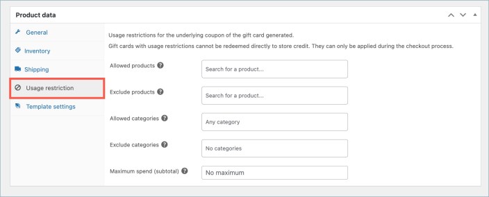 Product data usage restriction section