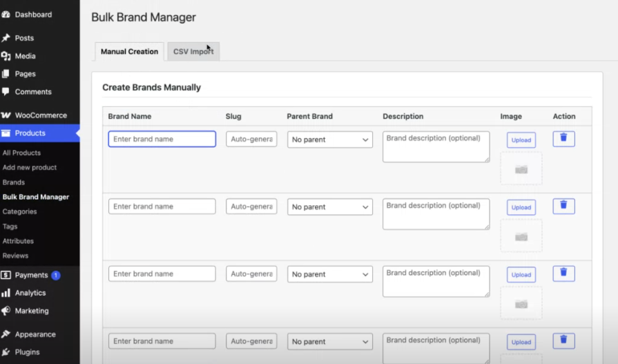 Bulk Brand Creator - Manual Creation